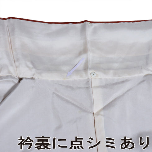 色無地 リサイクル 身丈164cm 裄65.2cm 袷 レッド Lサイズ セミフォーマル 一つ紋 正絹 広衿 地紋あり Sランク