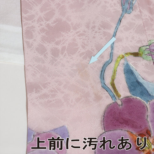 付下げ リサイクル 身丈164.3cm 裄66cm 袷 花柄 光 ピンク Lサイズ お洒落 正絹 広衿 Aランク