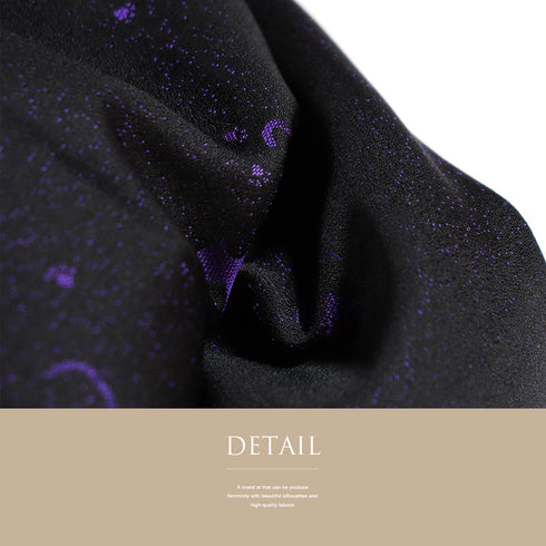 小紋 リサイクル 身丈163.5cm 裄66cm 単衣 猫柄 ゆったりサイズ ブラック Lサイズ お洒落 カジュアル 混合 洗える着物 広衿 Sランク