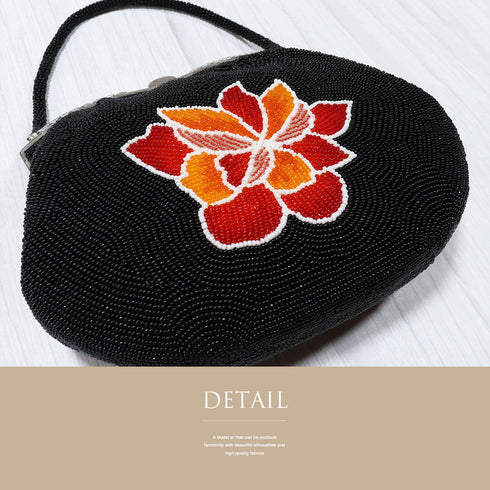 ビーズバック ベージュ 花柄 お洒落 カジュアル 横幅20cm 高さ14.5cm マチ6cm Sランク 和装小物 ZO-90