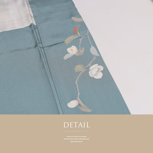 訪問着 リサイクル 身丈158cm 裄64.6cm 袷 花や木や鳥柄 松彩 グリーン Mサイズ フォーマル セミフォーマル 落款 正絹 広衿 Aランク