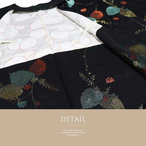 黒羽織 リサイクル 身丈81.5cm 裄64.8cm 袷 デザイン桐柄 地紋 ブラック Mサイズ フォーマル セミフォーマル 一つ紋 正絹 Sランク