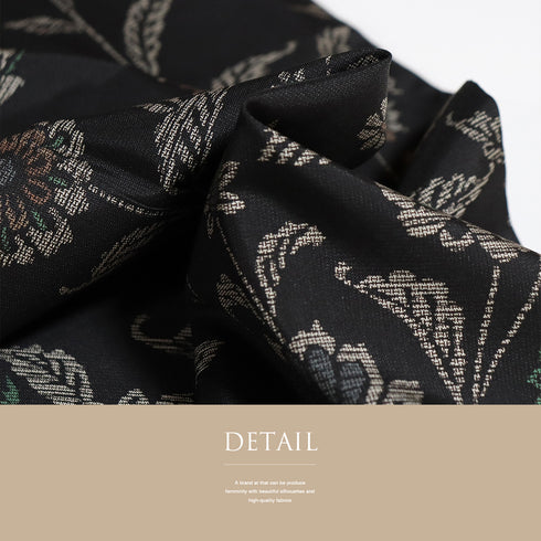 訪問着 リサイクル 身丈160.2cm 裄66.6cm 袷 紬 二代目川村久太郎 草花柄 鳥柄 ブラック Mサイズ お洒落 落款 正絹 広衿 Sランク