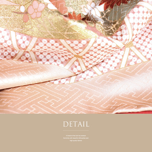 付下げ リサイクル 身丈158cm 裄64.8cm 袷 立花柄 菊柄 金駒刺繍 地紋 ピンク Mサイズ セミフォーマル 落款 正絹 広衿 Sランク