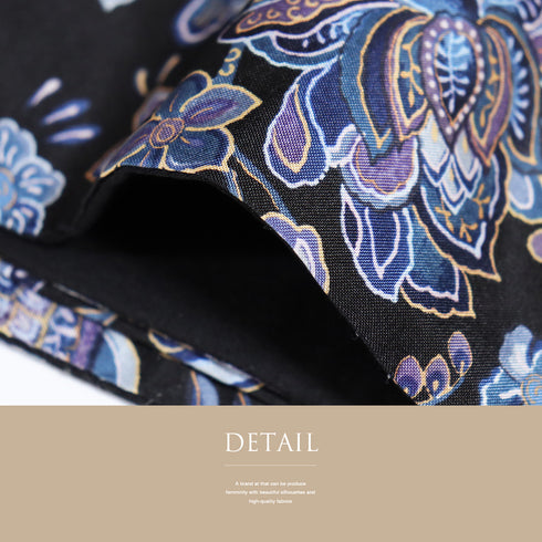 名古屋帯 リサイクル 帯丈350.7cm 全通 デザイン花柄 ブラック Sサイズ 正絹 Sランク お洒落 カジュアル