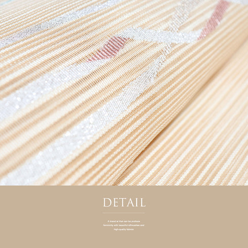 名古屋帯 リサイクル 帯丈369.5cm ポイント柄 8寸 絽 紐柄 金銀糸加工 ベージュ Mサイズ 不明 Sランク カジュアル