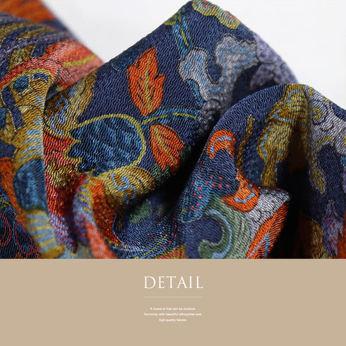 小紋 リサイクル 身丈162cm 裄64.3cm 袷 花唐草柄 鳳凰柄 ネイビー Lサイズ カジュアル お洒落 正絹 広衿 Sランク