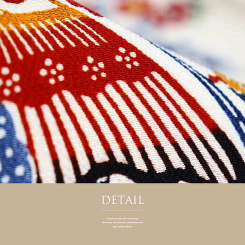 名古屋帯 リサイクル 帯丈347cm ポイント柄 花や風景柄 紅型 ちりめん ベージュ Sサイズ 正絹 未使用品 お洒落 カジュアル