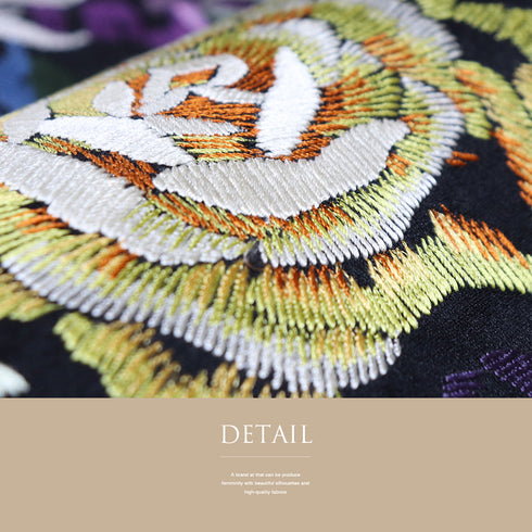 袋帯 リサイクル 帯丈442cm ポイント柄 薔薇柄 刺繍 Thumori Chisato ブラック Mサイズ 正絹 Sランク お洒落