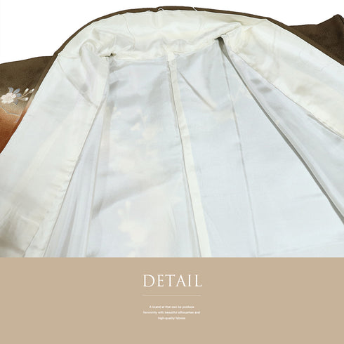 訪問着 リサイクル 身丈158.5cm 裄64.4cm 袷 花車や花籠柄 金駒刺繍 ブラウン Mサイズ セミフォーマル お洒落 正絹 広衿 Sランク