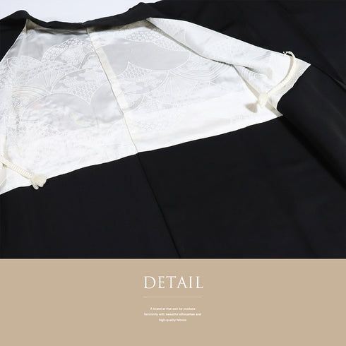 黒羽織 リサイクル 身丈77.5cm 裄62.8cm 袷 花柄 刺繍 ブラック Sサイズ フォーマル セミフォーマル 一つ紋 正絹 Sランク