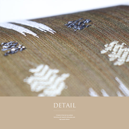 袋帯 帯丈454cm 六通 デザイン絣柄 ブラウン Lサイズ 正絹 Sランク お洒落 カジュアル