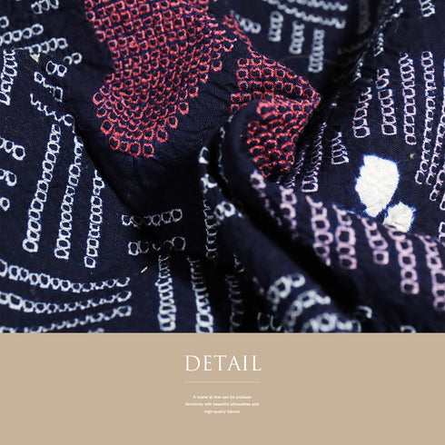 浴衣 リサイクル 夏着物 身丈149.5cm 裄64.4cm 夏物 絞り 花柄 ネイビー SSサイズ カジュアル しつけ糸 木綿 洗える着物 バチ衿 Sランク