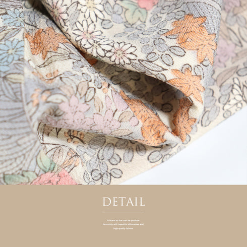 小紋 リサイクル 身丈156.5cm 裄64.4cm 袷 水辺の風景に花や鳥柄 地紋 ベージュ Mサイズ お洒落 カジュアル 正絹 広衿 Sランク