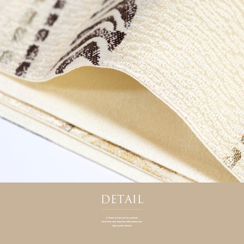 袋帯 リサイクル 帯丈448cm 六通 デザイン横縞柄 友禅流 楽らく ベージュ Mサイズ 正絹 新品・未使用品 お洒落