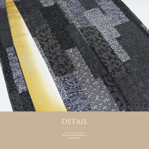 小紋 リサイクル 身丈163cm 裄65.4cm 袷 寄せ柄 パールトーン加工 ブラック Lサイズ お洒落 正絹 広衿 Sランク