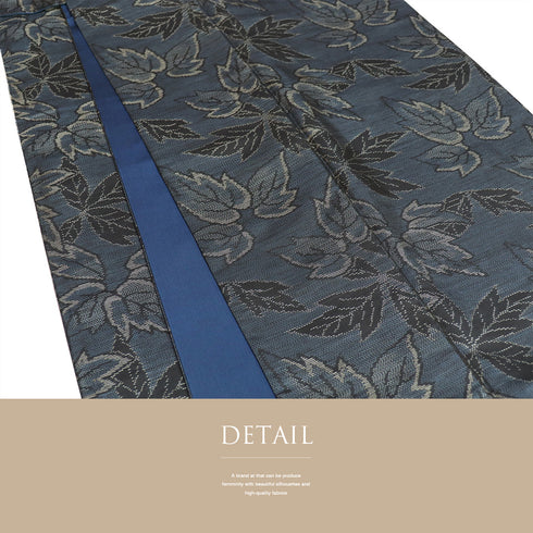 紬 リサイクル 身丈156.8cm 裄63.2cm 袷 葉柄 ネイビー Mサイズ お洒落 カジュアル 正絹 広衿 Sランク