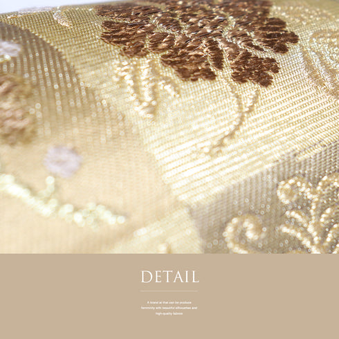 袋帯 リサイクル 帯丈446cm 六通 市松に花柄 ゴールド Mサイズ 正絹 新品・未使用品 フォーマル セミフォーマル