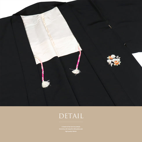 黒羽織 リサイクル 身丈77.5cm 裄64.4cm 袷 和本や花丸柄 刺繍 黒絵羽 ブラック Sサイズ フォーマル 正絹 Sランク