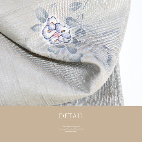 紬 リサイクル 身丈159cm 裄66.4cm 袷 花柄 グレー Mサイズ お洒落 落款 正絹 広衿 Sランク