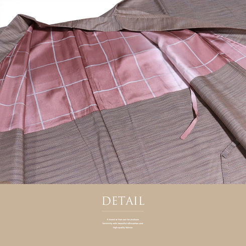 道中着 リサイクル 身丈98.5cm 裄65.2cm 袷 絣 着物衿 ブラウン Mサイズ お洒落 カジュアル しつけ糸 正絹 Bランク