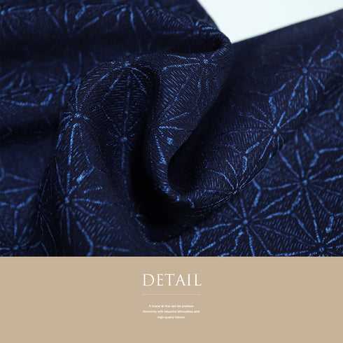 小紋 リサイクル 身丈157.5cm 裄66.4cm 袷 麻の葉柄 藍染 ゆったりサイズ ネイビー Mサイズ お洒落 カジュアル しつけ糸 正絹 広衿 Sランク