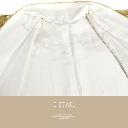 訪問着 リサイクル 身丈156cm 裄63.6cm 袷 たちばなに梅や花木柄 金駒刺繍 イエロー Mサイズ セミフォーマル お洒落 正絹 広衿 Sランク