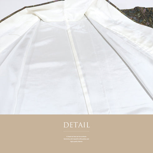 小紋 リサイクル 身丈160.8cm 裄68.4cm 袷 抽象柄 グリーン Lサイズ お洒落 カジュアル しつけ糸 正絹 広衿 Sランク