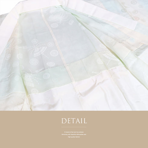 長襦袢 リサイクル 長襦袢 身丈125.5cm 裄63.8cm 袷 和傘の地紋 ぼかし 後身頃居敷当て付き ブルー Sサイズ しつけ糸 ポリエステル 洗える着物 袖無双 Sランク