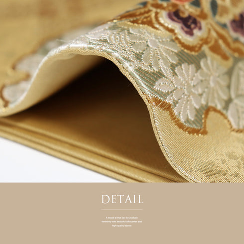 袋帯 リサイクル 帯丈430cm 六通 雪輪模様 華文 花丸 ゴールド Sサイズ 正絹 新品・未使用品 フォーマル セミフォーマル