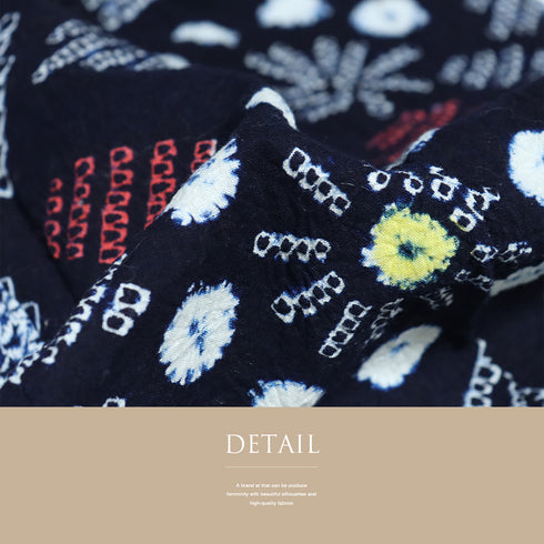 浴衣 リサイクル 夏着物 身丈141cm 裄62.8cm 夏物 絞り ジュニアサイズ ネイビー 規格外サイズ カジュアル 木綿 洗える着物 バチ衿 Sランク