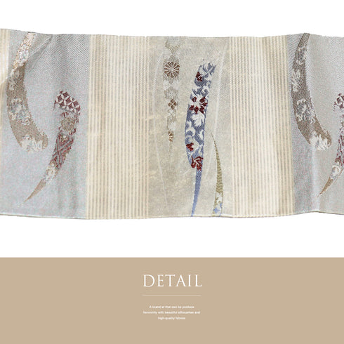 名古屋帯 リサイクル 帯丈354.5cm 六通 絹粋乃匠 吉祥文様 シルバー Sサイズ 正絹 Sランク お洒落