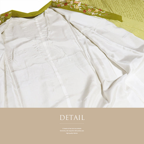 長襦袢 リサイクル 長襦袢 身丈130.8cm 裄67cm 袷 地紋 イエロー Lサイズ お洒落 正絹 Sランク