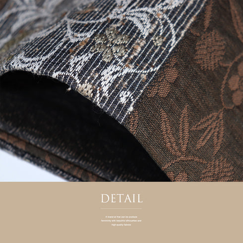 袋帯 リサイクル 帯丈446cm 六通 市松に花唐草柄 ぜんまい紬 ブラウン Mサイズ 正絹 Sランク フォーマル セミフォーマル