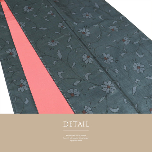 大島紬 リサイクル 身丈155.7cm 裄64.6cm 袷 花唐草模様 ネイビー Mサイズ カジュアル お洒落 証紙 正絹 広衿 Sランク