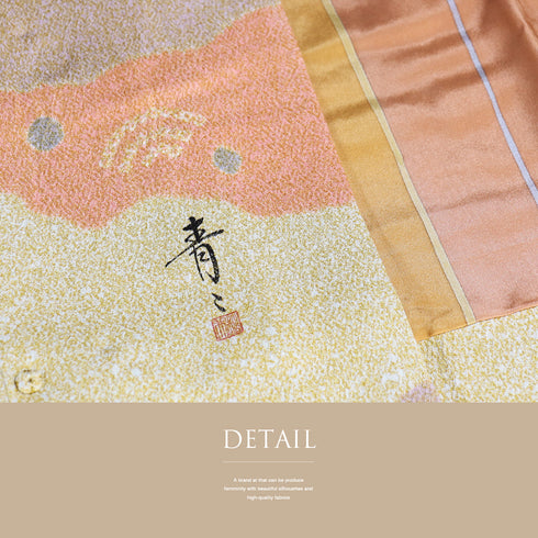 道行コート リサイクル 身丈98.5cm 裄67.6cm 袷 絵羽ロングコート 辻が花風柄 箔 松井青々 多色 Lサイズ お洒落 落款 正絹 Sランク