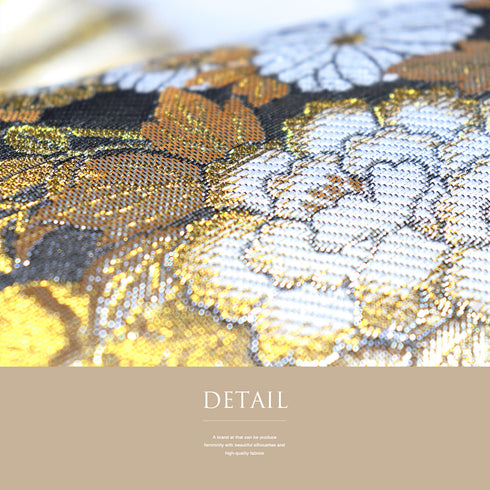 袋帯 リサイクル 帯丈434cm 六通 花柄 松や鶴柄 波や流水柄 ゴールド Sサイズ 正絹 Sランク フォーマル