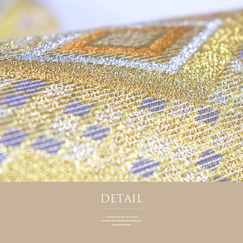 袋帯 リサイクル 帯丈444cm 六通 デザイン菱柄 ゴールド Mサイズ 正絹 Sランク フォーマル お洒落