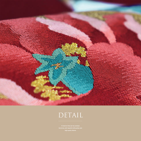 名古屋帯 リサイクル 帯丈334.8cm ポイント柄 牡丹柄 綴れ織り レッド SSサイズ 正絹 Aランク お洒落