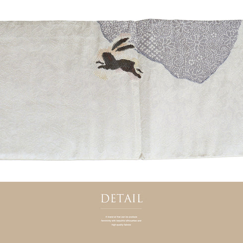 名古屋帯 リサイクル 帯丈379cm ポイント柄 うさぎ柄 地紋 織り出し柄 グレー Mサイズ 正絹 Sランク お洒落 落款