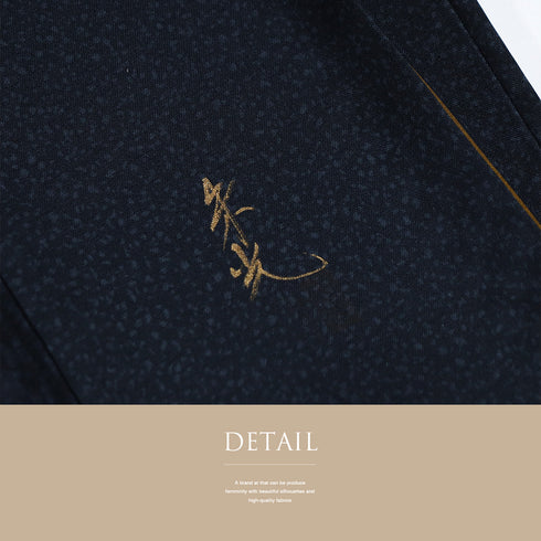 紬 リサイクル 身丈164cm 裄65cm 袷 市松柄 地紋 パールトーン加工 ネイビー Lサイズ お洒落 落款 しつけ糸 正絹 広衿 Sランク