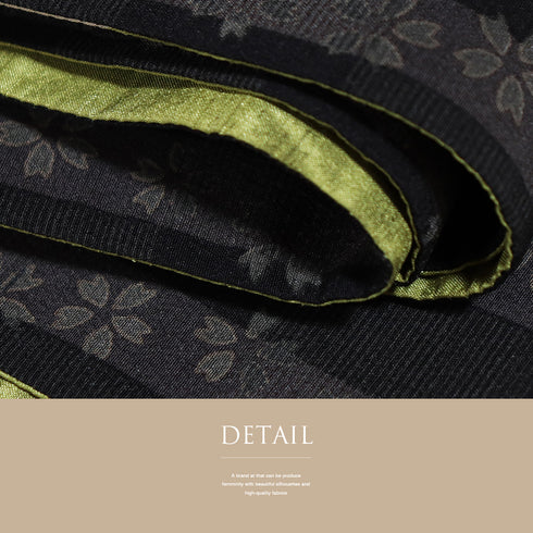 半巾帯 リサイクル 帯丈382cm 全通 桜や花柄 リバーシブル 撫松庵 ブラック SSサイズ 正絹 Sランク カジュアル お洒落