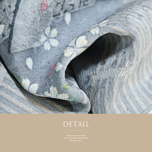 小紋 リサイクル 身丈163cm 裄62.8cm 袷 石畳に番傘や草履柄 地紋 グレー Lサイズ お洒落 カジュアル 正絹 広衿 Sランク