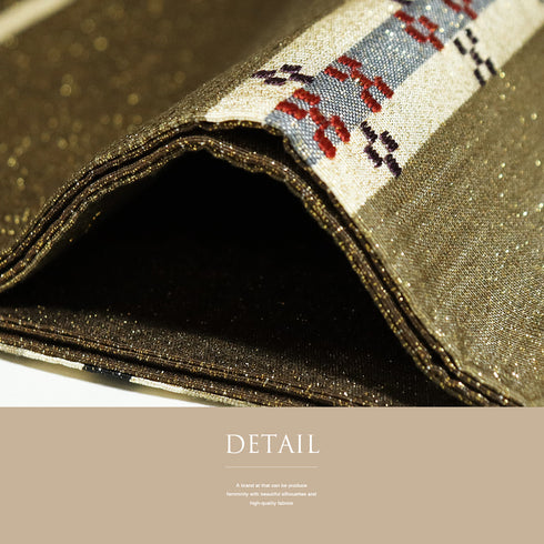 袋帯 リサイクル 帯丈446cm ポイント柄 横縞模様 ゴールド Mサイズ 正絹 Sランク お洒落