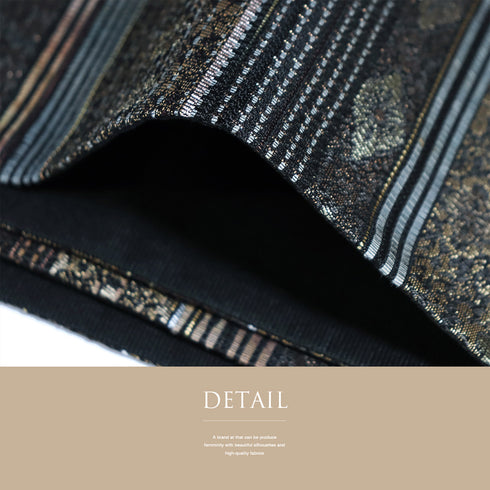 袋帯 リサイクル 帯丈432cm 六通 横段柄 ブラック Sサイズ 正絹 Sランク フォーマル セミフォーマル