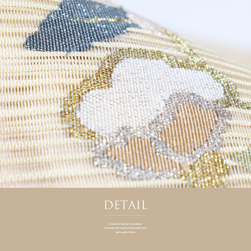 袋帯 リサイクル 帯丈460cm ポイント柄 夏用 花柄 ベージュ LLサイズ 正絹 Sランク お洒落