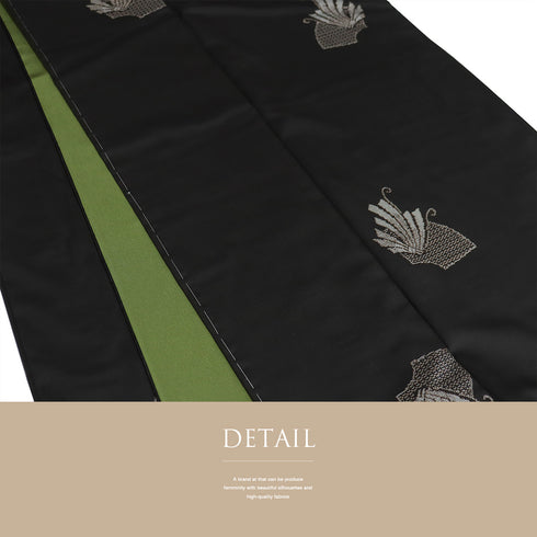 紬 リサイクル 身丈164.3cm 裄65.4cm 袷 地紙にデザイン蝶柄 ブラック Lサイズ お洒落 カジュアル しつけ糸 正絹 広衿 Sランク