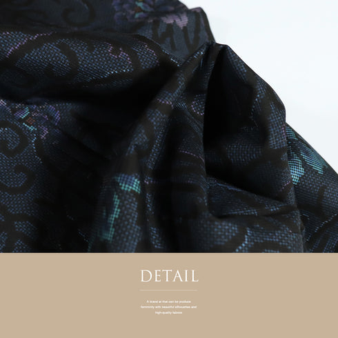 大島紬 リサイクル 身丈160.7cm 裄63.8cm 袷 花 唐草 ネイビー Lサイズ お洒落 カジュアル しつけ糸 正絹 広衿 Sランク