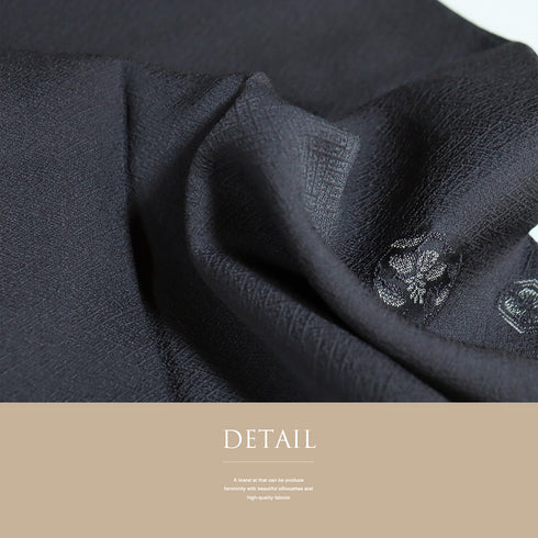 小紋 リサイクル 身丈160.2cm 裄64cm 袷 花丸模様 地紋 ネイビー Mサイズ 一つ紋 正絹 広衿 Sランク