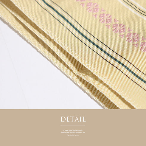 名古屋帯 リサイクル 帯丈365.5cm 全通 献上柄 イエロー Mサイズ 正絹 Sランク カジュアル お洒落